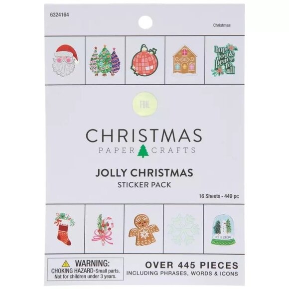 Christmas Paper Crafts Santa Jolly Sticker Pack 16 Sheets 449 Piece Foil Accent - Picture 3 of 16